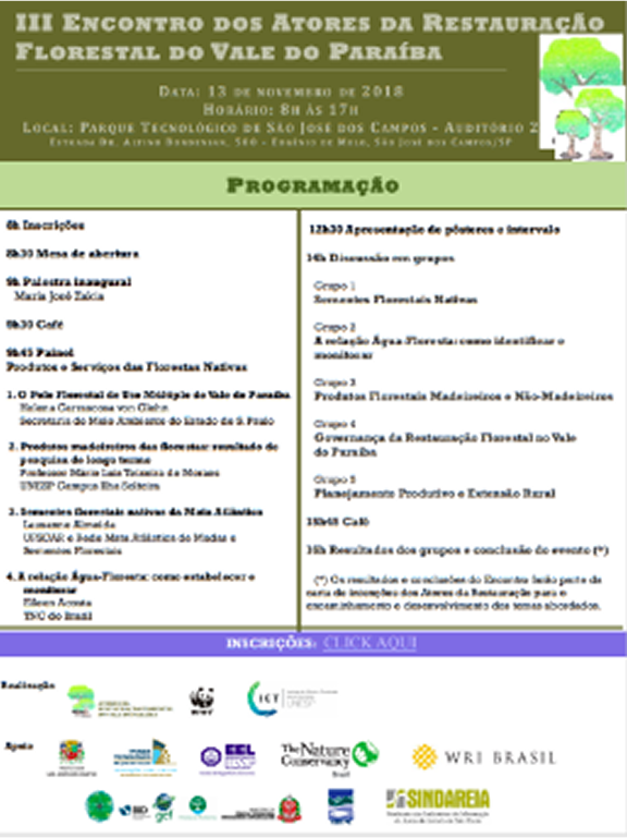 2018 – III Encontro dos atores da Restauração Florestal do Vale do Paraíba: “os produtos e serviços das florestas”