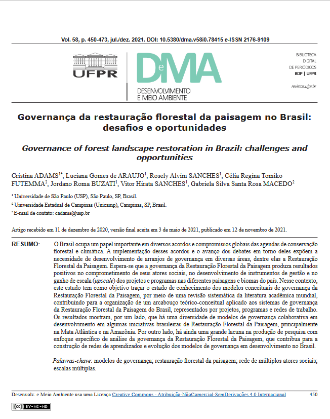 Governança da restauração florestal da paisagem no Brasil: desafios e oportunidades